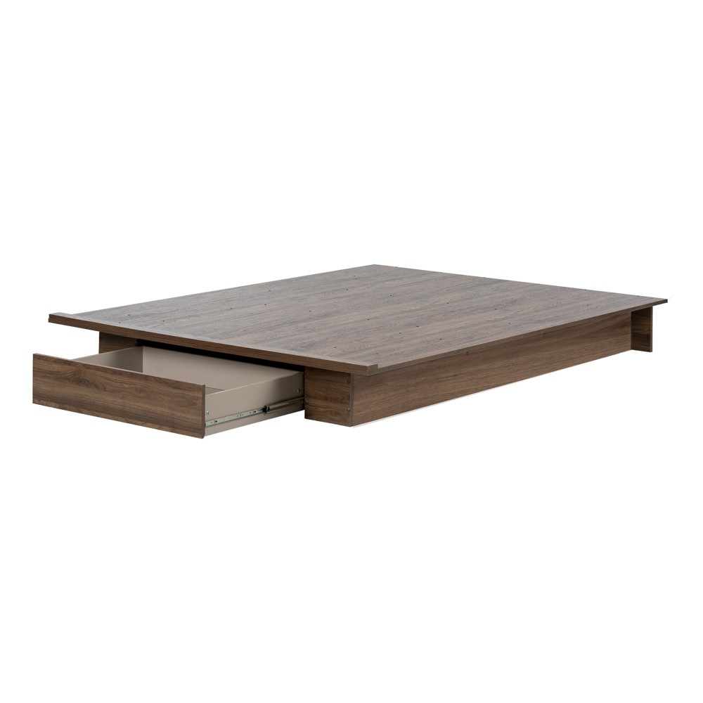 Photos - Bed Frame Queen Tao Platform Bed with Drawer Natural Walnut - South Shore