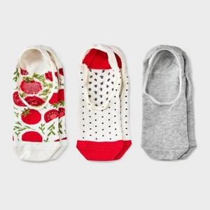 Women's Tomatoes 3pk Liner Socks - A New Day™ Red/Ivory/Heather Gray 4-10: Seamless Toe, Nonslip Grippers - 1 of 3