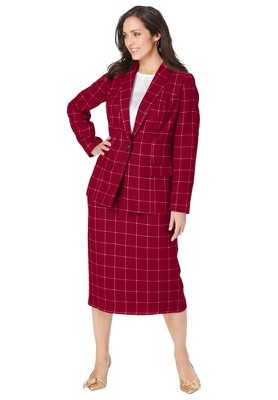 Jessica London Women's Plus Size Single-Breasted Skirt Suit, 16 - Rich Burgundy Classic Grid