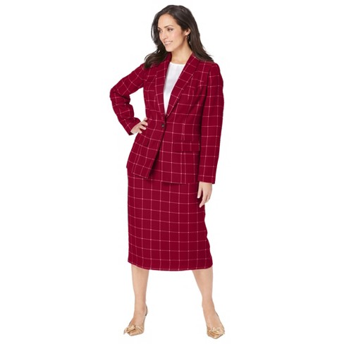 Jessica London Women's Plus Size Two Piece Single Breasted Pant Suit Set -  36 W, Rich Burgundy Red
