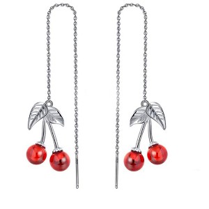 Cherry Threader Earrings for Women Red Agate Sterling Silver Ginger Lyne Collection - 1 of 4