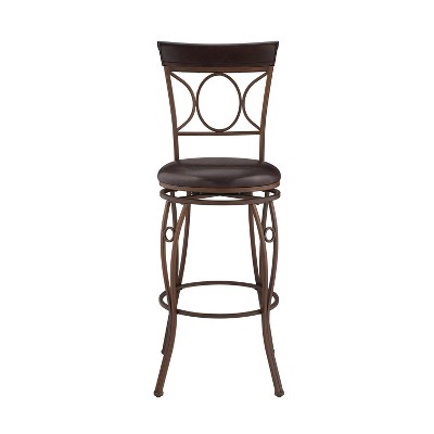 Linon 30" Swivel Metal Bar Stool with Brown Cushion