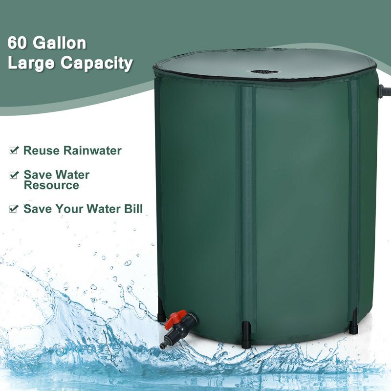 Costway 60 Gallon Portable Rain Barrel Collapsible Tank  Water Collector Spigot Filter, 5 of 11