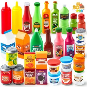 Joyfy 30 Piece Play Food Grocery Cans Set with Drinks, Jars, Snacks & More, – Play Kitchen Toy,Easter Birthday Gift for Kids Imaginative Indoor Play - 1 of 4