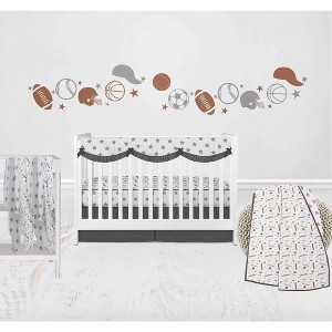 Bacati - Boys Football Muslin Brown Gray 8 pc Crib Bedding Set with Long Rail Guard Cover - 1 of 4