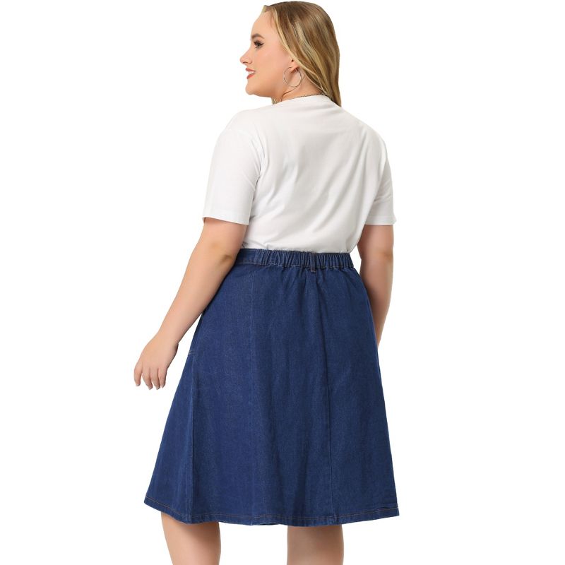 Agnes Orinda Women's Plus Size Button Down Casual A-Line Pockets Midi Jean Skirts, 4 of 6