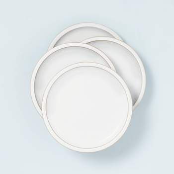 4pk Modern Rim Stoneware Salad Plate Set Matte Sour Cream - Hearth & Hand™ with Magnolia