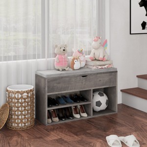 Acekool Shoe Storage Bench with Lift-Up Hidden Compartment, 3-Cube Open Rack & Cushion, Entryway and Hallway Seating Organizer - 1 of 4