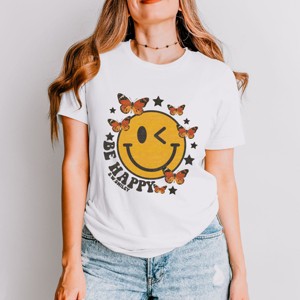 Simply Sage Market S.W.Smiley Be Happy Butterflies Short Sleeve Tee - XL - White - 1 of 4