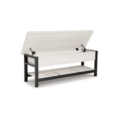 Casual Contrast 48" Black & White Storage Bench with Plank Shelf