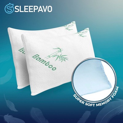 Queen Size Cooling Memory Foam Bamboo Bed Pillows - 4 Pack