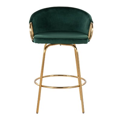 Emerald Green Velvet Swivel Counter Stools with Gold Metal Base, Set of 2