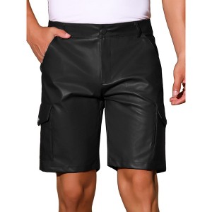 INSPIRE CHIC Men's Retro Cargo Pockets Party Biker Faux Leather Shorts - 1 of 4