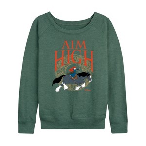 Women's - Disney - Merida Aim High Bow & Arrow Lightweight French Terry Wide Neck Long Sleeve Shirt - 1 of 4