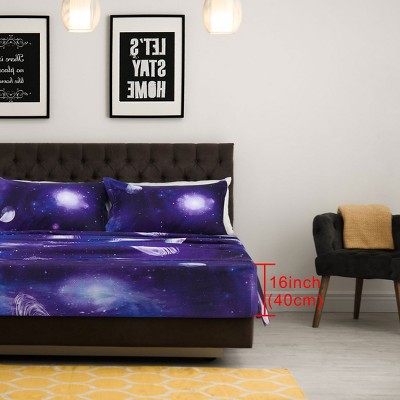 PiccoCasa Polyester Galaxy Stars Pattern Themed Bedding Sheet Sets with 2 Pillowcases 4 Pcs Purple Queen — фото 4
