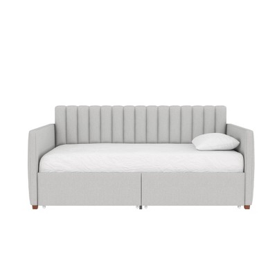 Twin Gray Linen Upholstered Daybed with Storage Drawers