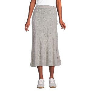 Lands' End Women's Cozy Lofty Cable Fluted Midi Sweater Skirt - 1 of 4