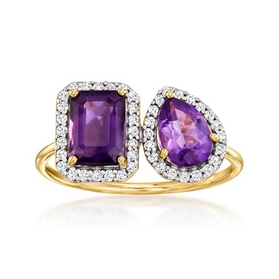 Ross-Simons 1.20 ct. t.w. Amethyst Toi Et Moi Ring With .21 ct. t.w. Diamonds in 14kt Yellow Gold