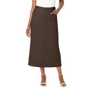 Jessica London Women's Plus Size Classic Cotton Denim Midi Skirt - 1 of 4
