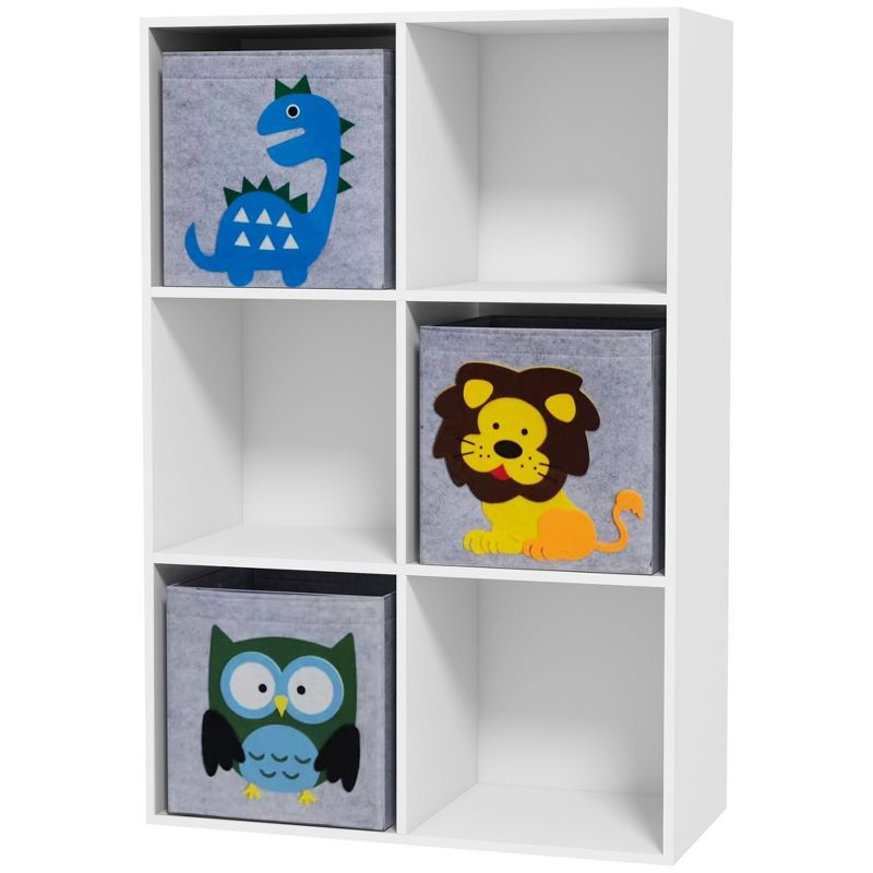Qaba Children's Toy Organizer, Toy Storage with 3 Storage Bins & Cute Animal Design Toy Shelf for Kids 3+ Years Old, White, 4 of 7