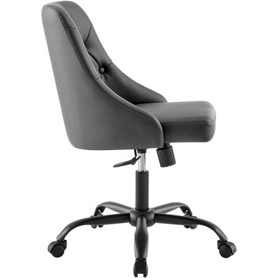 Gray Tufted Vegan Leather Swivel Office Chair