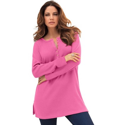 Roaman's Women's Plus Size Thermal Henley Tunic