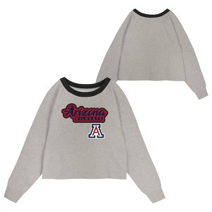 NCAA Arizona Wildcats Girls' Crew Neck Fleece Gray Sweatshirt - 1 of 3