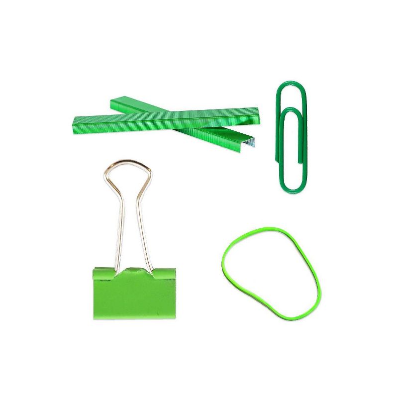 JAM Paper Desk Supply Assortment Green 1 Rubber Bands 1 Small Binder Clips 1 Staples & 1 Small Paper, 2 of 3