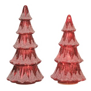 Transpac Glass 14 in. Red Christmas Light Up Antique Style Tree Decor Set of 2 - 1 of 3