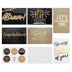 Paper Junkie 24 Pack Congratulations Card and Envelopes with Round Stickers, 6 Designs, 4x6 Inches - 1 of 4