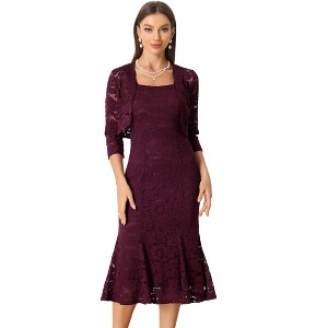 Allegra K Women's Wedding Guest Sleeveless Evening Lace Dress with Open Front Shrug 2 Pcs Outfits Sets - 1 of 4