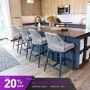 PURPLE LEAF Outdoor Counter Stools and Chairs (Set of 4) Rattan Barstools with Backrest and Footrest for Garden Pool, Includes Cushions - 1 of 4