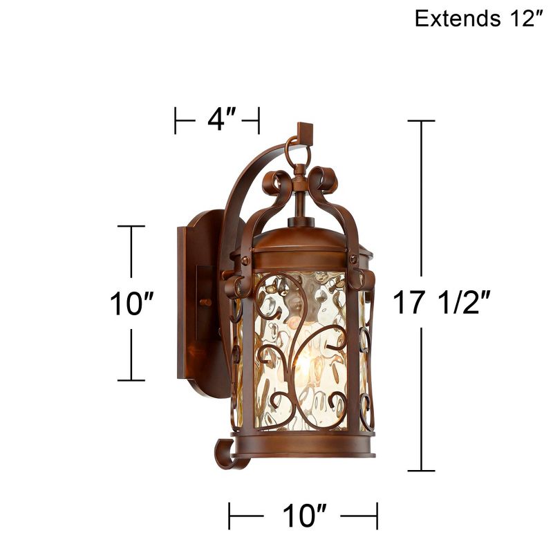 John Timberland Conway Vintage Rustic Outdoor Wall Light Fixture Oil Rubbed Bronze Scroll 17 1/2" Amber Hammered Glass for Post Exterior Barn Deck, 4 of 9