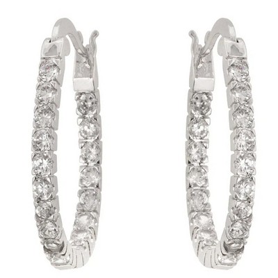 ShineHigh Inside-Out Hoop Earrings for Women – Rhodium-Plated 27mm Hoops with Round-Cut Cubic Zirconia and Secure Lever Back Closure