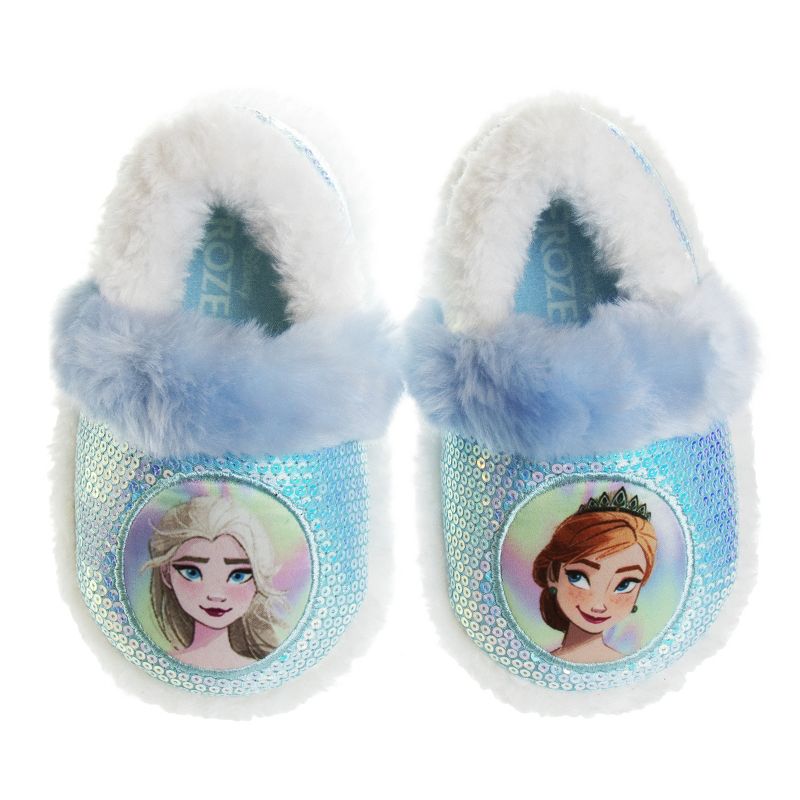 Disney Frozen Girl Slippers - Elsa and Anna Plush Lightweight Warm Comfort Soft Aline House Shoes  Blue Purple (sizes 5-12 Toddler-Little Kid), 1 of 9