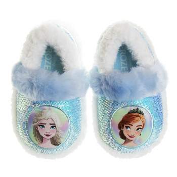 Disney Frozen Girl Slippers - Elsa and Anna Plush Lightweight Warm Comfort Soft Aline House Shoes  Blue Purple (sizes 5-12 Toddler-Little Kid)