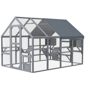Resenkos Cat Cage, Cat Crate Kennel Enclosure Playpen,Cat Enclosure with Waterproof Cover, 2 Condos, 6 Platforms, Bridge, Doors, Gray - 1 of 4