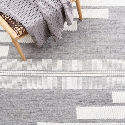 Ivory and Grey Rectangular Handmade Wool Rug, 5' x 8'