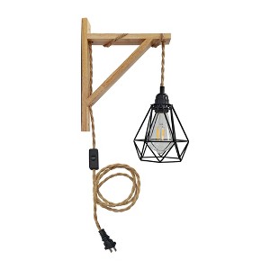 DAKAFUL Rustic Plug-In Wall Sconce With Wood Shelf, Hanging Lamp With On/Off Switch, For Farmhouse Bedroom, Hallway, Living Room - 1 of 4