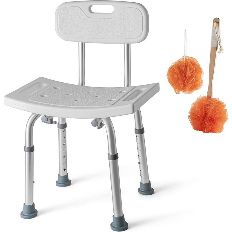 Shower Chair  - Includes Back Scrubber & Additional Sponge - Anti Slip for Safety, with 8 Adjustable Heights Portable - MedicalKingUsa, 1 of 8