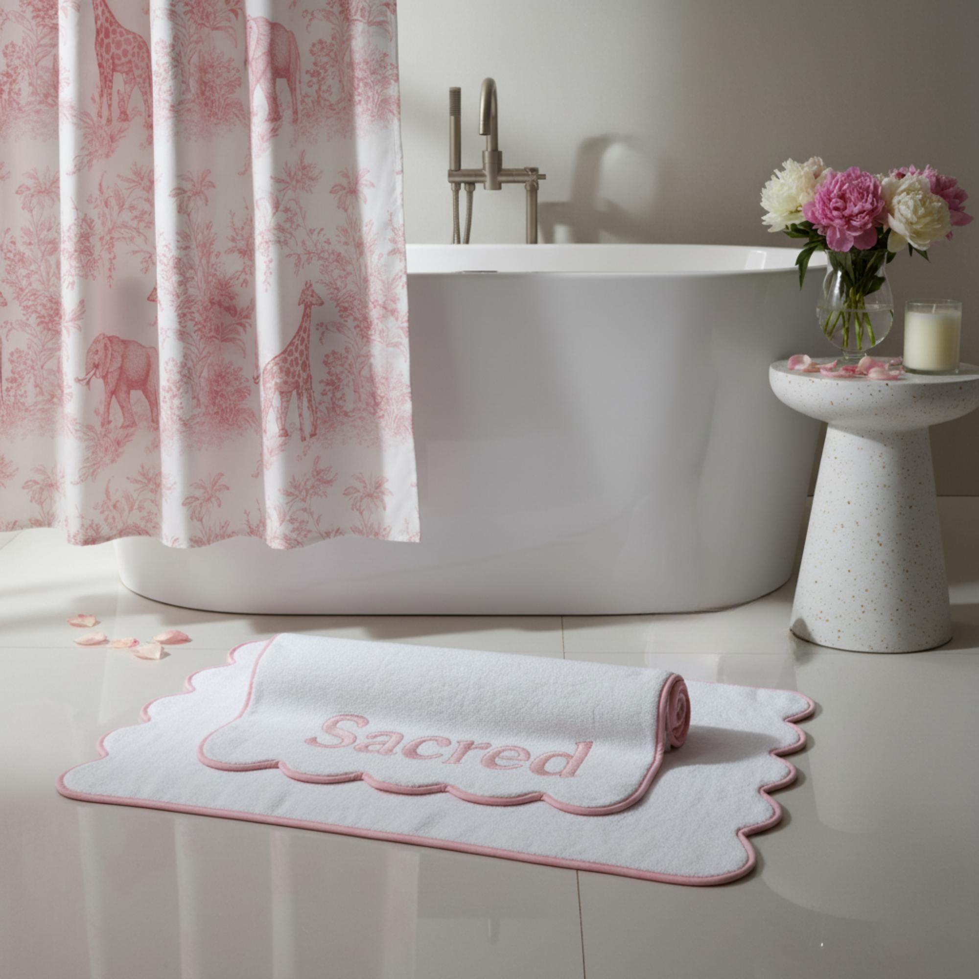 Lotus Linen Luxury Scallop Piping Bath Towel Sets (6-Piece) Pink Bath Mat (2 Pieces)