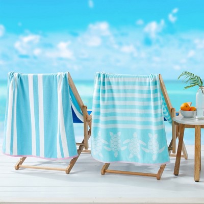 2pk 30" x 60" Print and Stripe Cotton Beach Towels - Great Bay Home