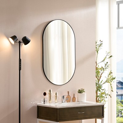 Grungis Rectangle Wall Mirror for Bathroom,Vanity Farmhouse Corner Hangs Mirror with Metal Framed Corner for Bedroom Living Room