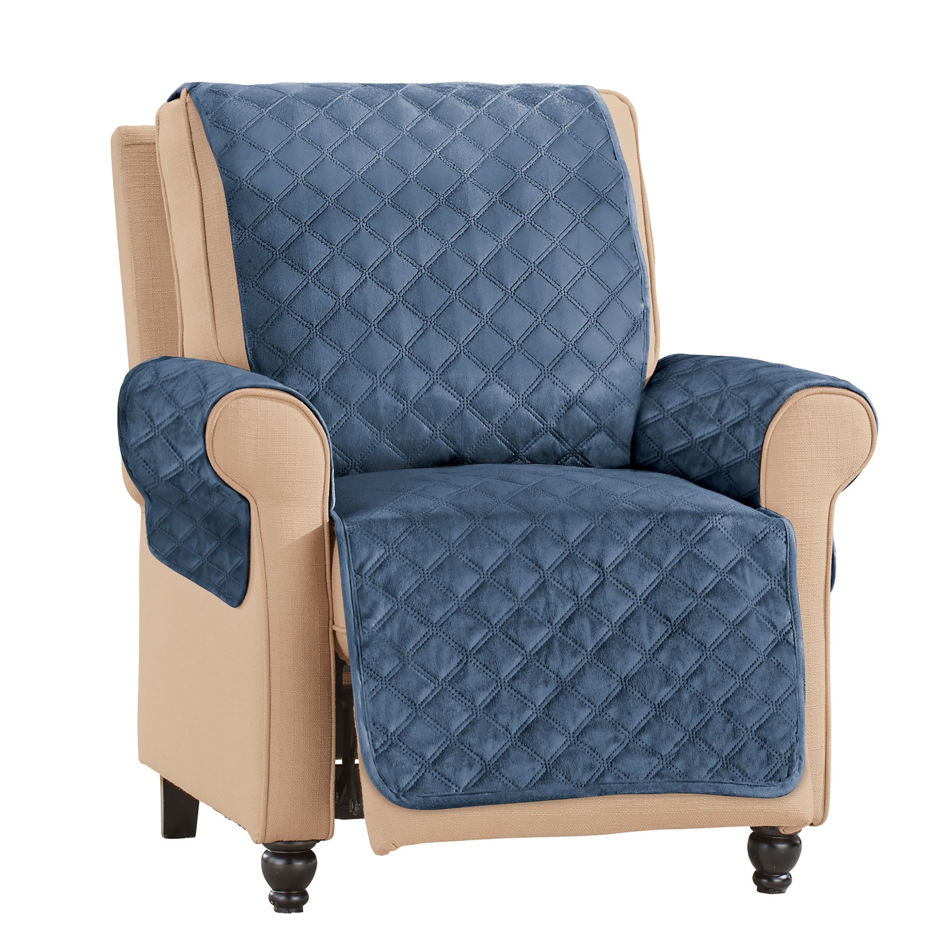 Collections Etc Soft Velvet Waterproof Quilted Furniture Cover Recliner Blue