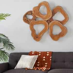 Olivia & May 37"x42" Teak Wood Abstract Handmade Live Edge Wall Decor Brown : Rustic Vertical Carved Artwork, Spot Clean - 1 of 4
