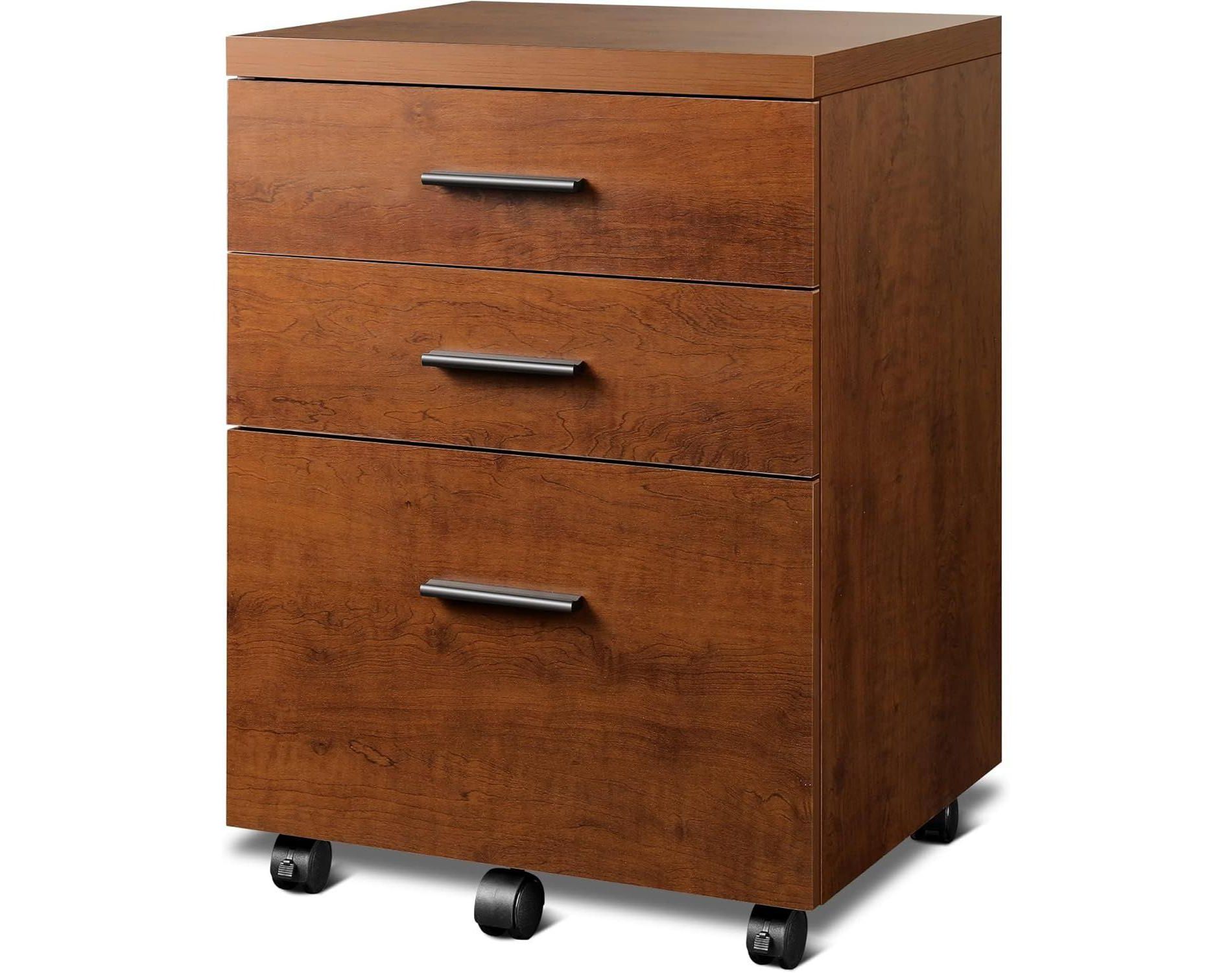GALAXHERO 3 Drawer File Cabinet for Home Office, Wood Under Desk Filing Cabinet, Rolling Printer Stand with Wheels, Walnut