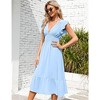 WhizMax Summer Women's V Neck Short Sleeve Dress High Waist A line Dress Flowy Ruffle Shirred Swing Midi Dresses - 3 of 4