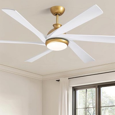 Siljoy 64" Ceiling Fans with Lights and Remote, Modern Gold Ceiling Fan with Quiet Reversible DC Motor, 6 Solid Wood Blades, for Living Rooom