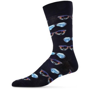 Memoi Men's Cool Sunglasses Bamboo Blend Novelty Crew Sock Black 10-13 - 1 of 4