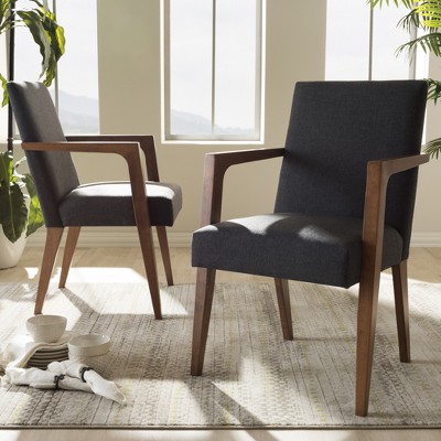Andrea Dark Grey Upholstered Walnut Wood Accent Chair
